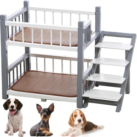 Honden Stapelbed - Hondenmand Dubbellaags - Rusten en Observeren - Met Afneembare Trap