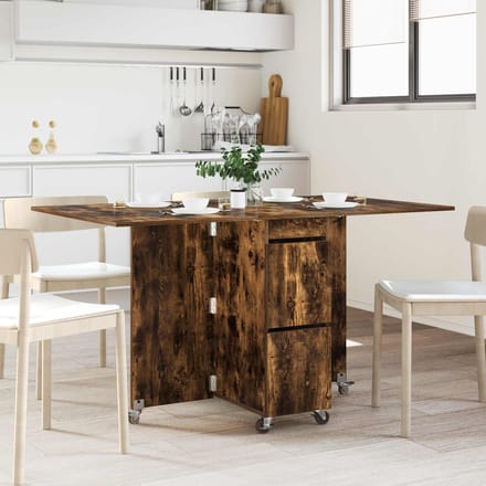 vidaXL - Eettafel - 140 - x - 80 - x - 77 - cm - Bewerkt - hout - Gerookt - eiken