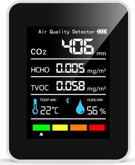 Luchtkwaliteitsmonitor - CO2 meter - Binnenlucht meten - 5-in-1 detectie - 9 x 3.5 x 7 cm - Wit