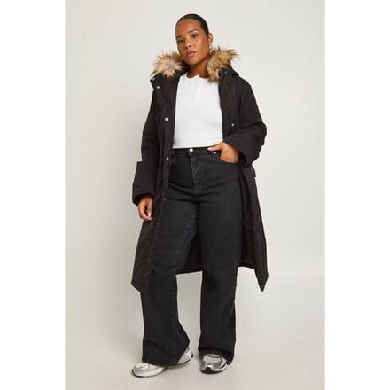 boohoo Dames Plus Parka met nepbontaccent | Zwart | Maat: 46