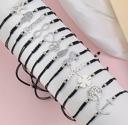 12 stuks armbandjes met roestvrijstalen figuurtjes