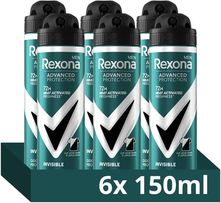 Rexona Men Advanced Protection Anti-Transpirant Spray - Invisible - met Heat Activated Freshness Technologie - 6 x 150 ml
