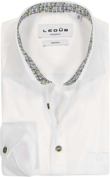 Ledub modern fit overhemd - mouwlengte 72 cm - popeline - wit - Strijkvrij - Boordmaat: 40 (EU maat: M)