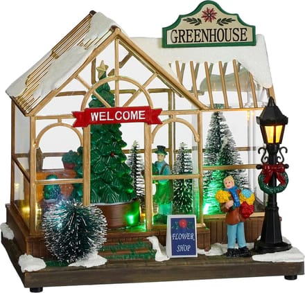 LuVille Kerstdorp Miniatuur Winter Kweekkas - L21 x B14 x H20 cm