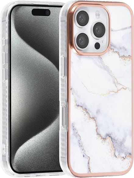 TPU Back Cover hoesje - Marble Wit Print - Geschikt voor: iPhone 16 Pro Max