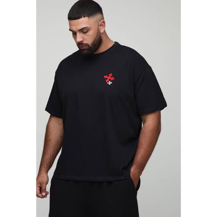 Plus oversized kruisborduur T-shirt | Black | Size 5XL