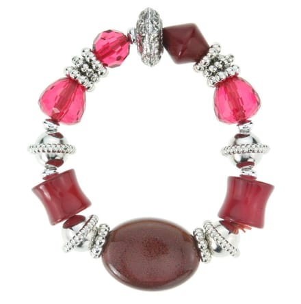 Behave - Elastische armband met rode kralen - kleurrijke stijl - 17 cm