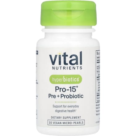 Essentiële Voedingsstoffen, Hyperbiotics®, Pro-15®, Prebioticum + Probioticum, 30 Vegan Micro-Parels