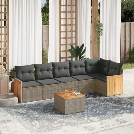 vidaXL - 7-delige - Loungeset - met - kussens - poly - rattan - grijs