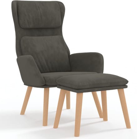 vidaXL - Relaxstoel - met - voetenbank - fluweel - donkergrijs