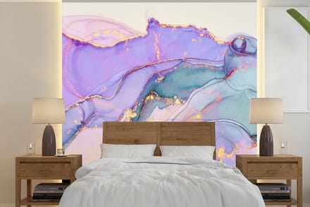 Behang - Fotobehang Goud - Marmer - Paars - Breedte 220 cm x hoogte 220 cm