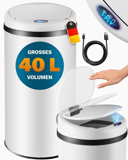 Monzana Prullenbak - Automatisch Rond 40L 30x69cm Display Sensor - Wit