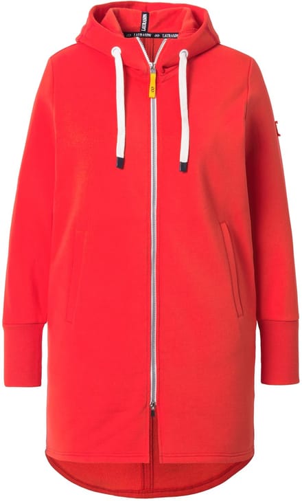 Laurasøn - Dames - Sweatjas lang model capuchon tailleband met trekkoord achter - Koraal - Maat 44+