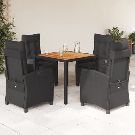 vidaXL - 5-delige - Tuinset - met - kussens - poly - rattan - zwart