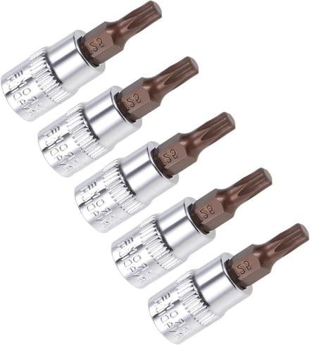 Torx Bit Socket Set T25, 1/4" Schijf 1.5" Lang, S2 Legering, Verhit Behandeld, Geschikt voor Bevestiging, 5 Stuks