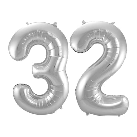 Folieballon 32 jaar - Zilver - 86 cm