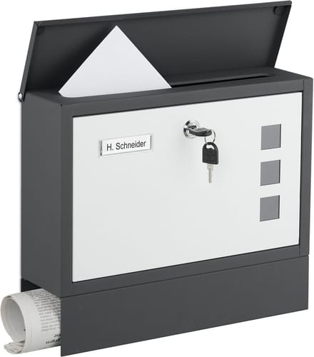 Brievenbus met slot - 30 x 36 x 11 cm - krantenvak - 4 sleutels - antraciet