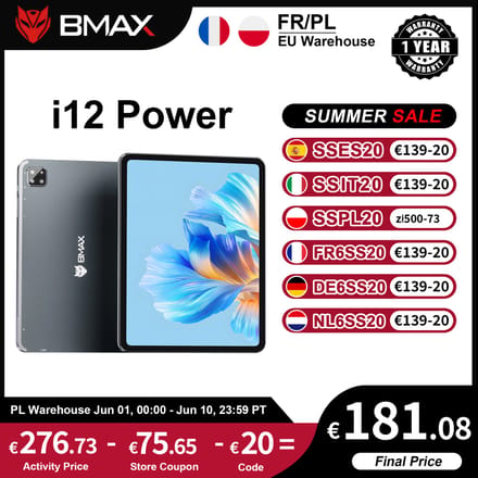 Bmax I12 Power Tablet (8+16)GB RAM 256GB ROM 4G LTE 11,4 inch 2.4K IPS 90Hz Mediatek Helio G99 Android 15