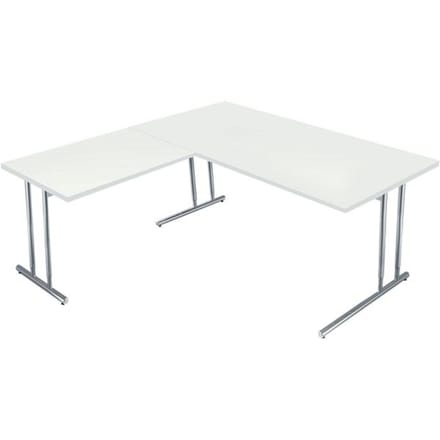 Bureautafel Toledo, met aanbouwtafel, in hoogte verstelbaar, C-poot, B 1600 x D 800 mm, wit