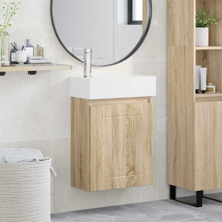 vidaXL - Badkamermeubel - met - kraan - Sonoma - Eiken - 45,5 - x - 25,5 - x - 84 - cm