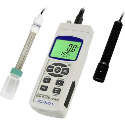 PCE Instruments PCE-PHD 1 pH-meter Saliniteit, Temperatuur, pH-waarde, Total dissolved solids (TDS), Geleidingsvermogen, Redox (ORP), O₂-verzadiging,