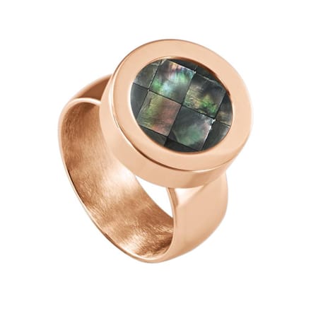 Quiges RVS Schroefsysteem Ring Rosékleurig Glans 17mm met Verwisselbare Grijze Blokjes Schelp 12mm Mini Munt