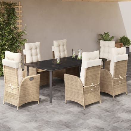 vidaXL - 7-delige - Tuinset - met - kussens - poly - rattan - beige
