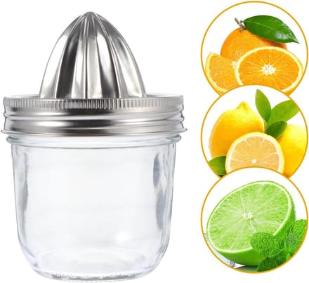 Citruspers Glas - Handige Squeezer - Sap Maken - Met RVS Deksel - 280ml - Zilver