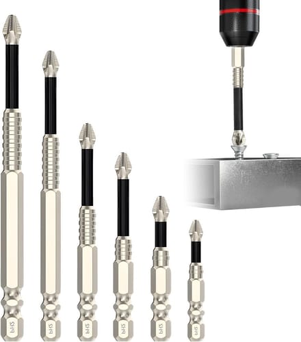 Set van 6 Magnetische Schroevendraaier Bits met Antislip Grip en Diverse Lengtes (25-150mm) voor Precisiewerk en Klussen