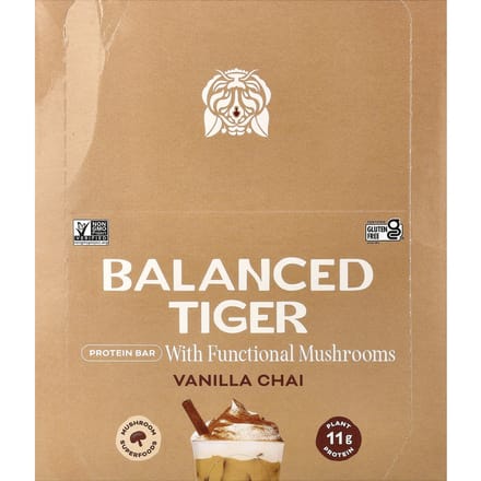 Balanced Tiger Eiwitreep, Vanille Chai, 12 Repen, 44g (1.55oz) Elk