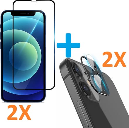 2X Volledige Dekking Scherm Tempered Glass Screen Protector  + 2X Camera lens Beschermer goud Geschikt voor: Apple iPhone 12