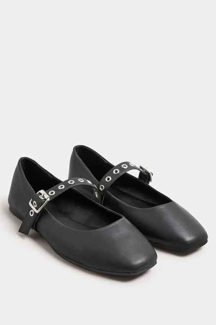 Yours Mary Jane Ballerina's In Een Extra Brede Pasvorm In Zwartsize 40EEE