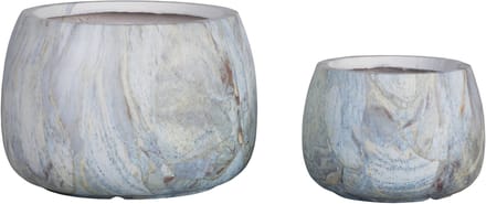 PTMD Amilee Blue GRC Marble Look Pot Round Set Of 2