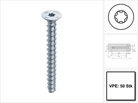 HECO MULTI-MONTI-plus schroefanker 6x80mm - platkop - verzinkt - T30 - 48501 (Per 50 stuks)