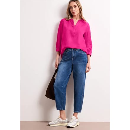 Blouse met gespleten hals van linnenmix