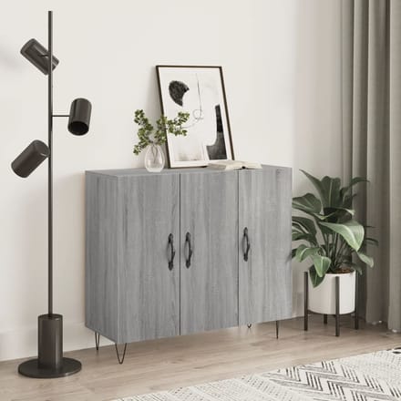 vidaXL - Dressoir - 90x34x80 - cm - bewerkt - hout - grijs - sonoma - eikenkleurig
