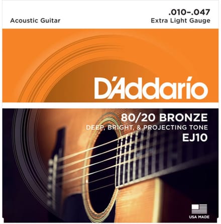 D'Addario EJ10 Snaren voor Akoestische Gitaar (10-47) Extra Light