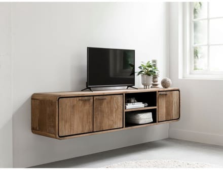 DTP Home Hanging TV stand Evo medium, 3 doors, 2 open racks,40x185x40 cm, recycled teakwood