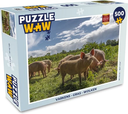Puzzel Varkens - Gras - Wolken - Legpuzzel - Puzzel 500 stukjes