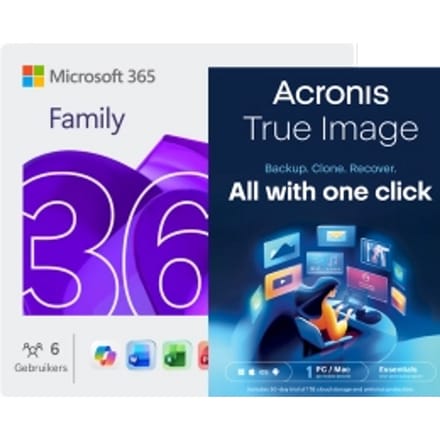 Microsoft 365 Family | 6 Gebruiker - 1 jaar | Met Acronis True Image Essentials