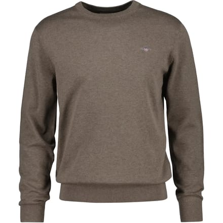 Gant Trui Cotton Plain Jersey Knit Sweater Small Archive Shield Logo Dark Hazelnut Melange / male