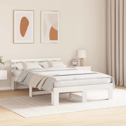 vidaXL - Bedframe - met - hoofdeinde - Wit - 120 - x - 200 - cm - Massief - grenenhout