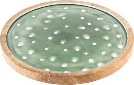 Dekoratief | Dienblad m/stippen, groen/wit, hout/enamel, 30x30x4cm | A248348