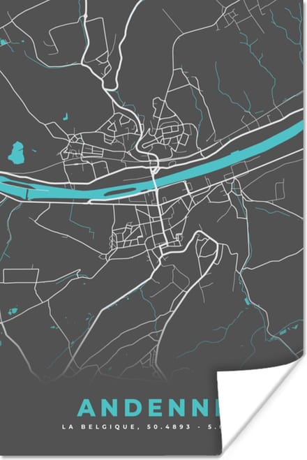 Poster Stadskaart – Grijs - Kaart – Andenne – België – Plattegrond - 40x60 cm