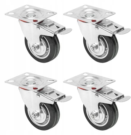 4x Zwenkwielen 75mm met Rem - Max 200kg Draagvermogen