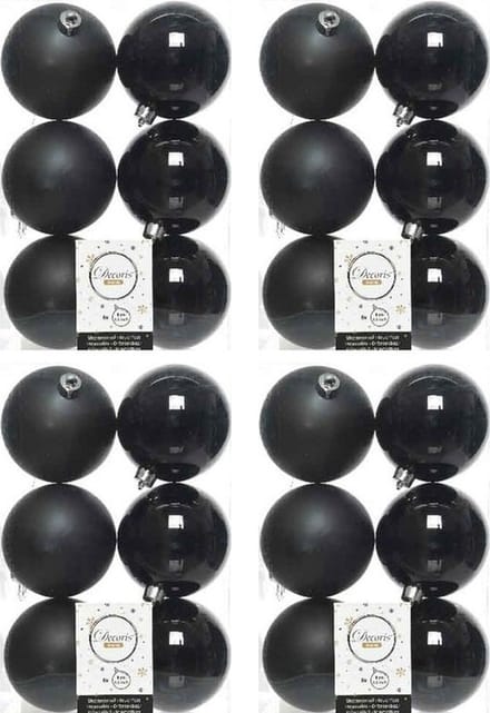 Decoris kerstballen - 24x st - zwart - 8 cm - kunststof - mat en glans - kerstversiering