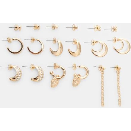 Stradivarius Set van 9 emaille oorbellen met ketting  Goud OS