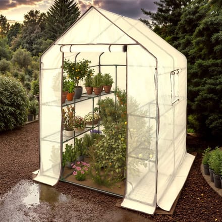 AREBOS Premium foliedrivhus 3 niveauer, drivhus, køleramme 143x143x195 cm