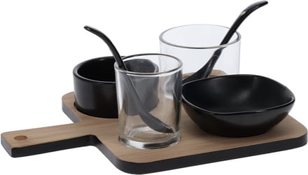 Excellent Houseware serveerplank met 4 schaaltjes - 2 lepeltjes - glas - porselein