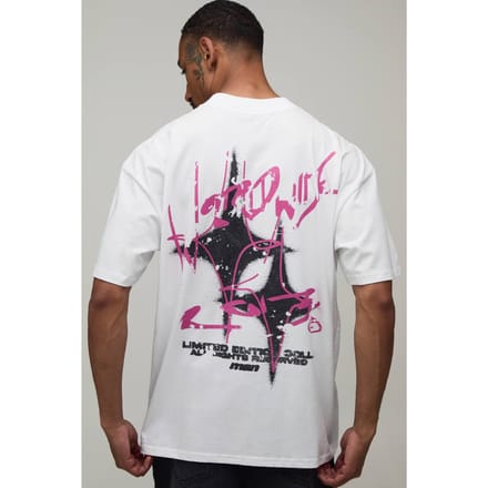 Wit Oversized T-shirt Met Ster Graffiti Doodle Print | White | Size Medium